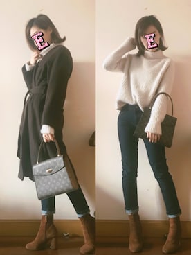 「Mila Owen（ミラオーウェン）のアイテム（ノーカラージャケット）」を使った、E F F I Eさん（レディース・163cm）の冬コーディネート