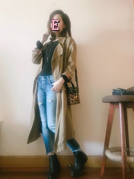 「Ungrid（アングリッド）のフレイドヘムストスリ（デニムパンツ）」を使った、E F F I Eさん（レディース・163cm）の春コーディネート