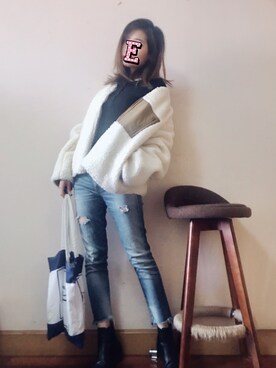 「Ungrid（アングリッド）のフレイドヘムストスリ（デニムパンツ）」を使った、E F F I Eさん（レディース・163cm）の春コーディネート