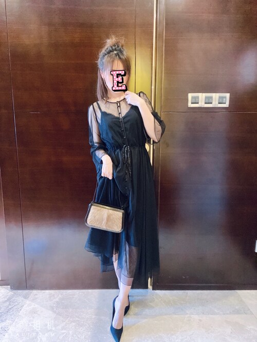 【美品】AMERI    TULLE SEE-THROUGH DRESSブラック Ameri（アメリ）の「TULLE SEE-THROUGH DRESS（ドレス）」 - WEAR