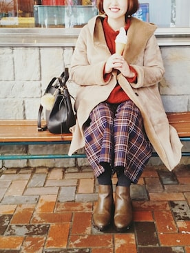 「寒い」｜「アイテム（ムートンコート）」を使った、omi*さん（レディース・161cm）の冬コーディネート