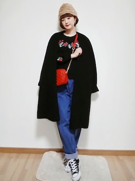 「ADAM ET ROPE'（アダムエロペ）のアイテム（ノーカラージャケット）」を使った、omi*さん（レディース・161cm）の冬コーディネート
