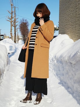 「archives（アルシーヴ）のアイテム（チェスターコート）」を使った、omi*さん（レディース・161cm）の冬コーディネート