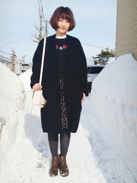 「ADAM ET ROPE'（アダムエロペ）のアイテム（ノーカラージャケット）」を使った、omi*さん（レディース・161cm）の冬コーディネート