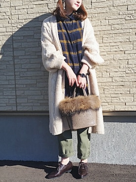 「GLOBAL WORK（グローバルワーク）のソフトフランネルワンピース/762670（ワンピース）」を使った、omi*さん（レディース・161cm）の秋コーディネート