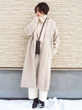 「select MOCA（セレクトモカ）のリンキングオーバーサイズタートルニット（ニット/セーター）」を使った、omi*さん（レディース・161cm）の冬コーディネート