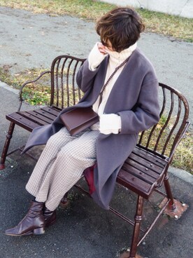 「select MOCA（セレクトモカ）のリンキングオーバーサイズタートルニット（ニット/セーター）」を使った、omi*さん（レディース・161cm）の冬コーディネート