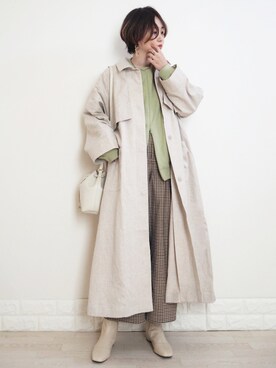 「ピスタチオ」｜「アイテム（ステンカラーコート）」を使った、omi*さん（レディース・161cm）の冬コーディネート