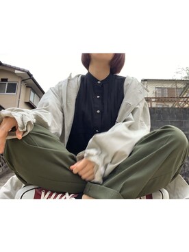 「古着のアイテム（シャツ/ブラウス、ブラック系）」を使った、haruさん（レディース・162cm）の秋コーディネート