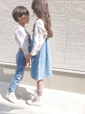 「おうちスタイル」｜「アイテム（サロペット/オーバーオール）」を使った、kanchiさん（キッズ・121cm）の春コーディネート