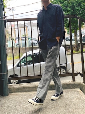 「ALLEGE（アレッジ）のアイテム（スラックス）」を使った、27さん（メンズ・170cm）の秋コーディネート