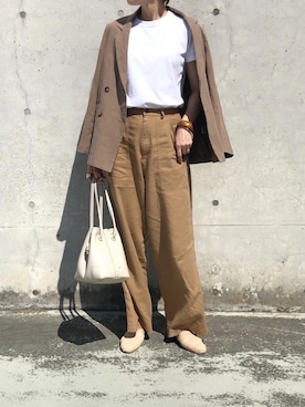 「reca（レカ）のウエストリボン リネンワイドパンツ（その他パンツ）」を使った、mikiteeさん（レディース・166cm）の夏コーディネート