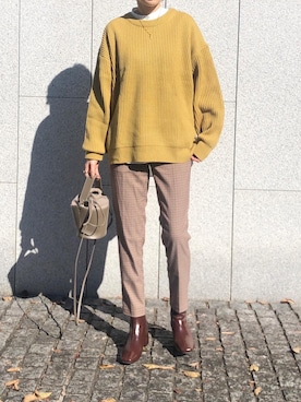 「マスタードイエロー」｜mikiteeさん（レディース・166cm）の冬コーディネート