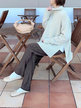 「ベロアプリーツパンツ」｜mikiteeさん（レディース・166cm）の冬コーディネート