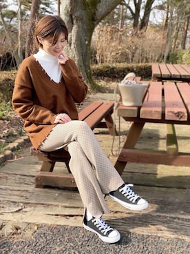 「MEDE19F（メデジュウキュウ）のアイテム（ニット/セーター）」を使った、mikiteeさん（レディース・166cm）の冬コーディネート