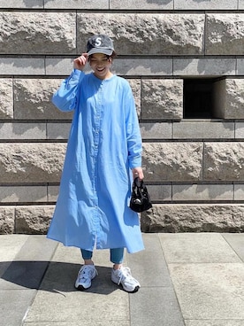 「ブルーコーデ」｜「アイテム（シャツワンピース）」を使った、mikiteeさん（レディース・166cm）の春コーディネート