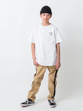 「LEGURUS STANDARD（レグルススタンダード）のサイドラインストレッチテーパード（その他パンツ）」を使った、LEGURUS STANDARDさん（キッズ・155cm）の春コーディネート