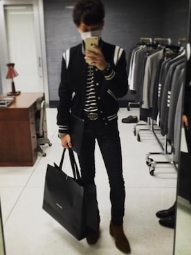 「SAINT LAURENT PARIS（サンローランパリ）のアイテム（スタジャン）」を使った、x_dstyle_xさん（メンズ・180cm）の春コーディネート