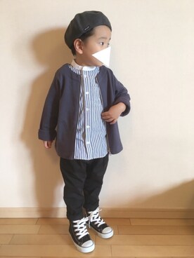 「quoti use fith（クゥオティ　ユース　フィス）のアイテム（ノーカラージャケット）」を使った、shushuさん（キッズ・100cm）の秋コーディネート