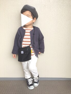 「quoti use fith（クゥオティ　ユース　フィス）のアイテム（ノーカラージャケット）」を使った、shushuさん（キッズ・100cm）の秋コーディネート