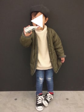 「キルトジャケット」｜「アイテム（ハンチング/ベレー帽）」を使った、shushuさん（キッズ・100cm）の冬コーディネート