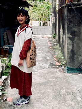 「FILA」｜「アイテム（シャツワンピース）」を使った、menghanさん（レディース・158cm）の秋コーディネート