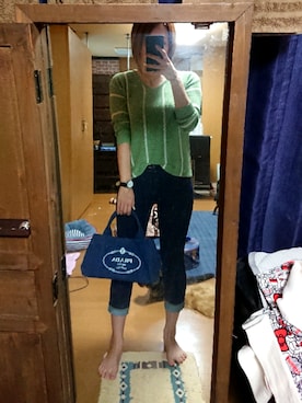 「DHOLIC（ディーホリック）のアイテム（トップス、グリーン系）」を使った、めぐ姫さん（レディース・158cm）の秋コーディネート