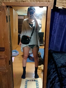 「ANAP（アナップ）のアイテム（シャツ/ブラウス、ブルー系）」を使った、めぐ姫さん（レディース・158cm）の秋コーディネート