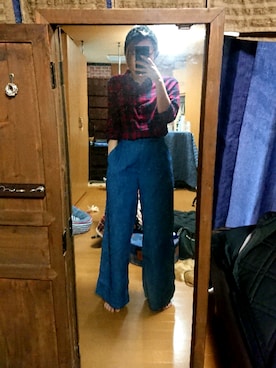 「GU（ジーユー）のアイテム（デニムパンツ、ブルー系）」を使った、めぐ姫さん（レディース・158cm）の秋コーディネート