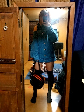 「One spoのアイテム（デニムジャケット、ブルー系）」を使った、めぐ姫さん（レディース・158cm）の秋コーディネート