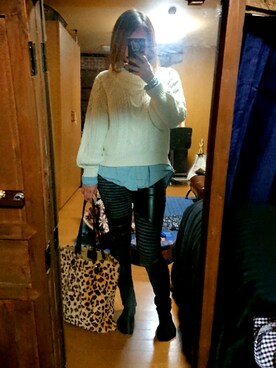 「アベイルのアイテム（ニット/セーター、ホワイト系）」を使った、めぐ姫さん（レディース・158cm）の秋コーディネート