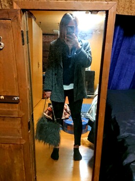 「GU（ジーユー）のアイテム（パーカー、ブルー系）」を使った、めぐ姫さん（レディース・158cm）の冬コーディネート
