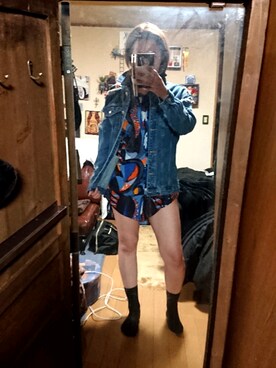 「ANAP（アナップ）のアイテム（デニムジャケット、ブルー系）」を使った、めぐ姫さん（レディース・158cm）の春コーディネート