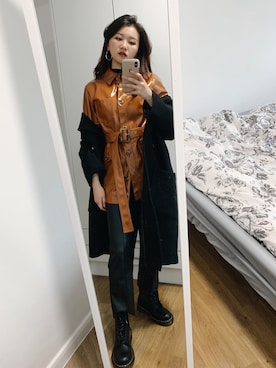 「H&M（エイチ・アンド・エム）のアイテム（チェスターコート）」を使った、Pennyさん（レディース・165cm）の秋コーディネート