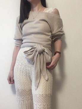 「Chico（チコ）のアイテム（Tシャツ/カットソー、ベージュ系）」を使った、まなみんさん（レディース・161cm）の春コーディネート