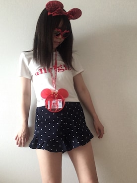 「SNIDEL（スナイデル）のアイテム（Tシャツ/カットソー、レッド系）」を使った、まなみんさん（レディース・161cm）の春コーディネート