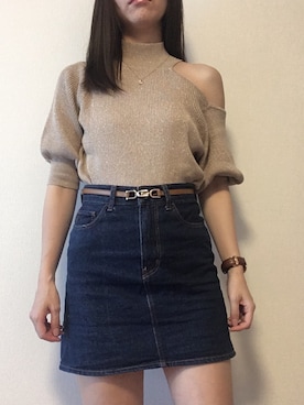 「Chico（チコ）のアイテム（Tシャツ/カットソー、ゴールド系）」を使った、まなみんさん（レディース・161cm）の春コーディネート