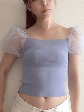 「ZARA（ザラ）のアイテム（Tシャツ/カットソー、ブルー系）」を使った、まなみんさん（レディース・161cm）の春コーディネート