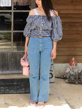 「Chico（チコ）のアイテム（シャツ/ブラウス、ブラック系）」を使った、まなみんさん（レディース・161cm）の春コーディネート