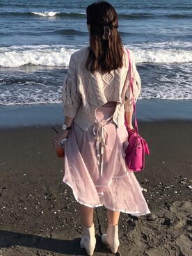 「SNIDEL（スナイデル）のアイテム（スカート、ピンク系）」を使った、まなみんさん（レディース・161cm）の春コーディネート