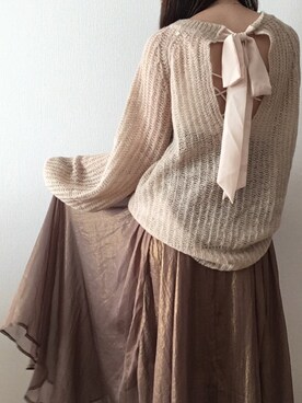 「Chico（チコ）のアイテム（ニット/セーター、ベージュ系）」を使った、まなみんさん（レディース・161cm）の春コーディネート