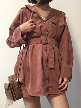 「Chico（チコ）のアイテム（シャツ/ブラウス、オレンジ系）」を使った、まなみんさん（レディース・161cm）の春コーディネート