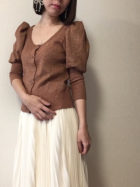 「Chico（チコ）のアイテム（カーディガン/ボレロ、ブラウン系）」を使った、まなみんさん（レディース・161cm）の春コーディネート