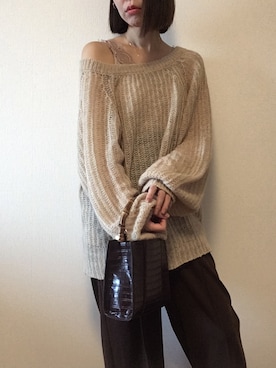 「Chico（チコ）のアイテム（ニット/セーター、ベージュ系）」を使った、まなみんさん（レディース・161cm）の春コーディネート