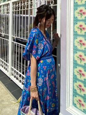 「no brand（ノーブランド）のアイテム（ワンピース、ブルー系）」を使った、まなみんさん（レディース・161cm）の春コーディネート