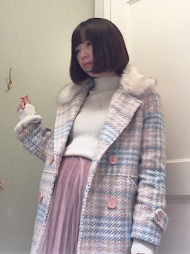 「mevethestoreのアイテム（ジャケット/アウター、ピンク系）」を使った、まなみんさん（レディース・161cm）の春コーディネート