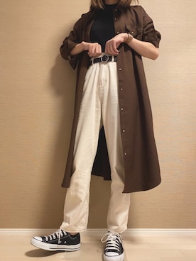 「大学生コーデ」｜「アイテム（シャツワンピース）」を使った、さめこ。さん（レディース・168cm）の秋コーディネート