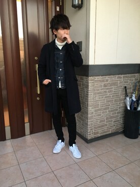 「正月」｜「アイテム（チェスターコート）」を使った、ハスキーさん（メンズ・172cm）の冬コーディネート