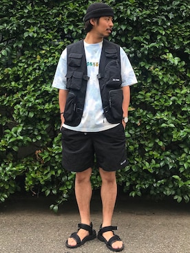 「CAMP7（キャンプセブン）のアイテム（パンツ）」を使った、かねちさん（メンズ・169cm）の夏コーディネート