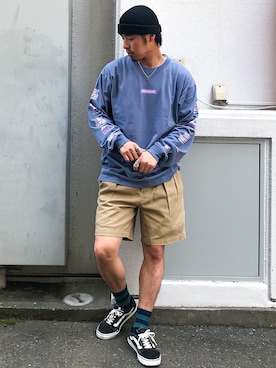 「BEN DAVIS（ベンデイビス）のアイテム（トップス）」を使った、かねちさん（メンズ・169cm）の夏コーディネート